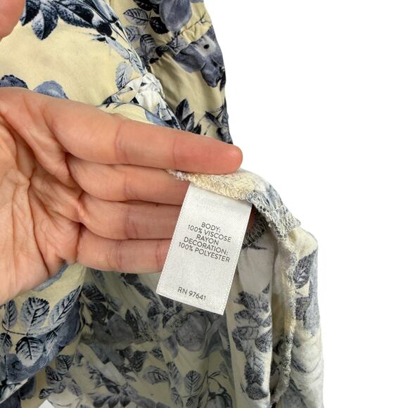 J Jill Butter Yellow Blue Floral Blouse Tassels Preppy Cottage Womens Plus 1x - Picture 5 of 7